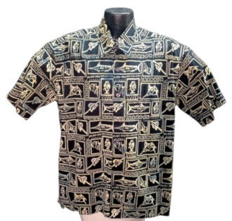 Black Sportsfishing Hawaiian Shirt 100% Cotton by Santiki